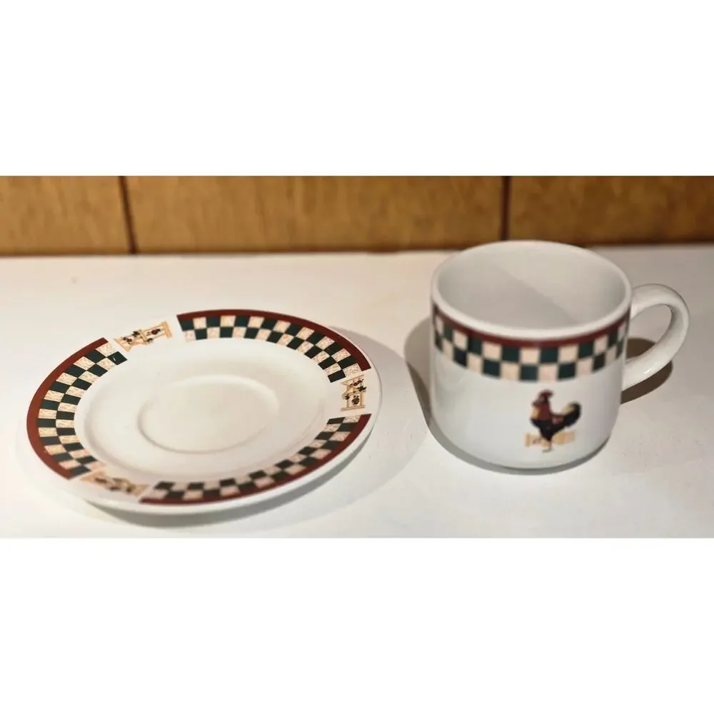 Betty Crocker Country Inn Collection Rooster Cup & Saucer Stoneware Set